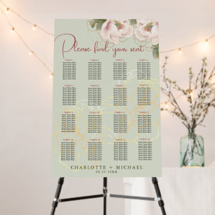 16 Table Sage & Blush Floral Wedding Seating Chart Foam Board