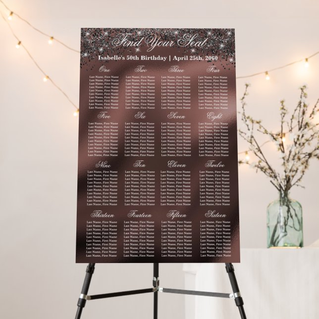 16 Table Seating Chart Template Black Glitter Foam Board (In Situ (Stand))