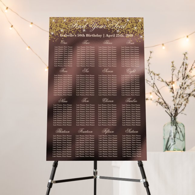 16 Table Seating Chart Template Gold Glitter Foam Board (In Situ (Stand))