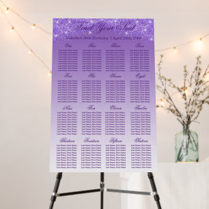 16 Table Seating Chart Template Purple Glitter Foam Board