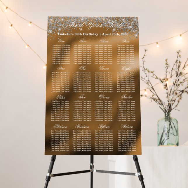 16 Table Seating Chart Template Silver Glitter Foam Board (In Situ (Stand))