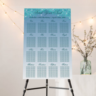 16 Table Seating Chart Template Teal Blue Glitter Foam Board