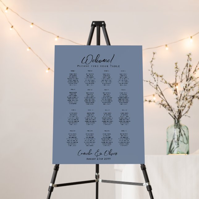 16 Table Seating Charts Monochrome Modern Elegant Foam Board (In Situ (Stand))