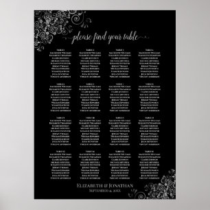 16 Table Silver Frills Black Wedding Seating Chart