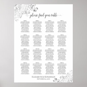 16 Table Silver Lace Wedding Seating Chart White