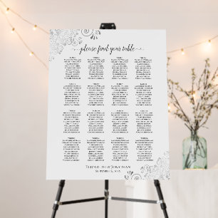 16 Table Silver & White Wedding Seating Chart Foam Board