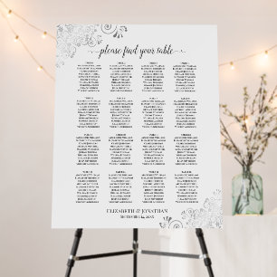16 Table Silver & White Wedding Seating Chart Foam Board