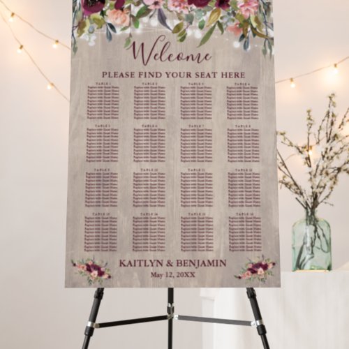 16 Table Wood Painted Flowers Lights Seating Chart Foam Board
