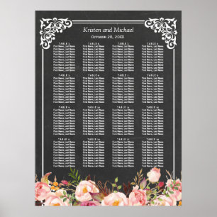 16 Tables Floral Chalkboard Wedding Seating Chart