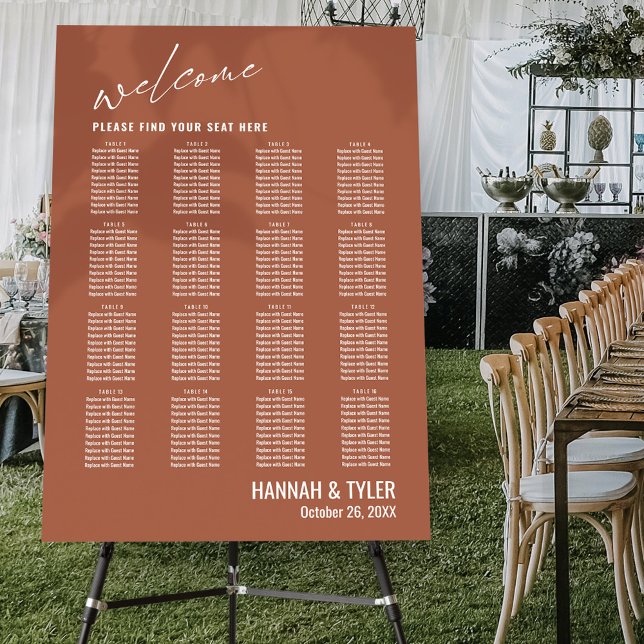 16 Tables Reception Terracotta Seating Chart Foam Board (Creator Uploaded)