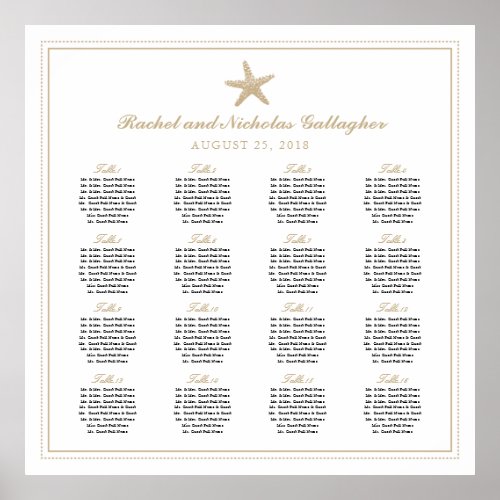 16 Tables Tan Starfish Wedding Seating Chart