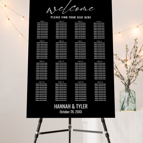 16 Tables Wedding Reception Black Seating Chart Foam Board