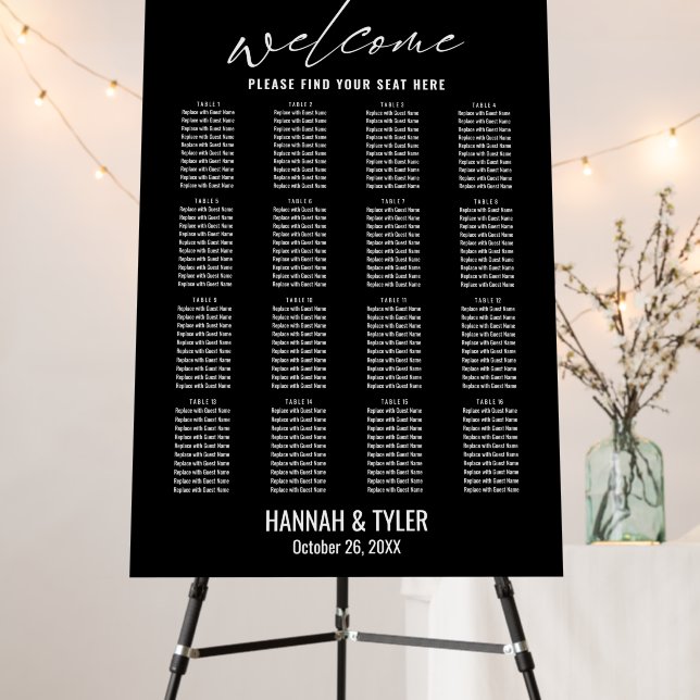16 Tables Wedding Reception Black Seating Chart Foam Board (In Situ (Stand))