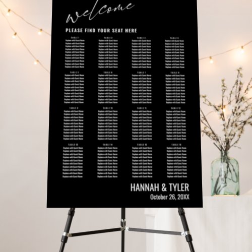 16 Tables Wedding Reception Black Seating Chart Foam Board