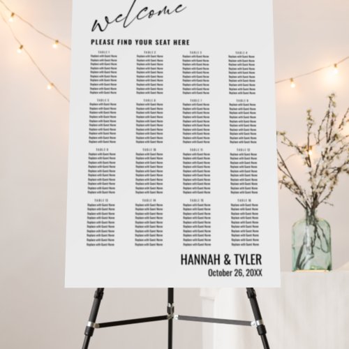 16 Tables Wedding Reception BW Seating Chart Foam Board