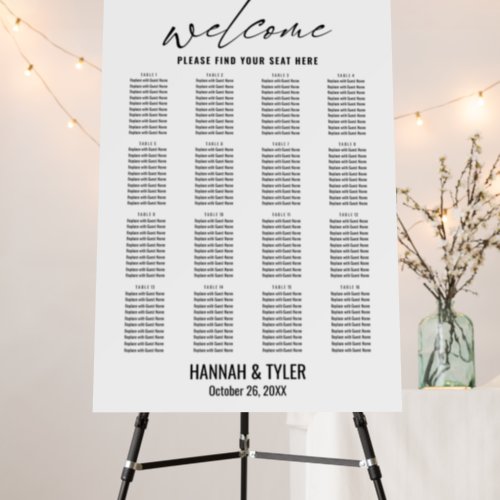 16 Tables Wedding Reception BW Seating Chart Foam Board