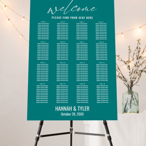 16 Tables Wedding Reception Teal Seating Chart Foam Board