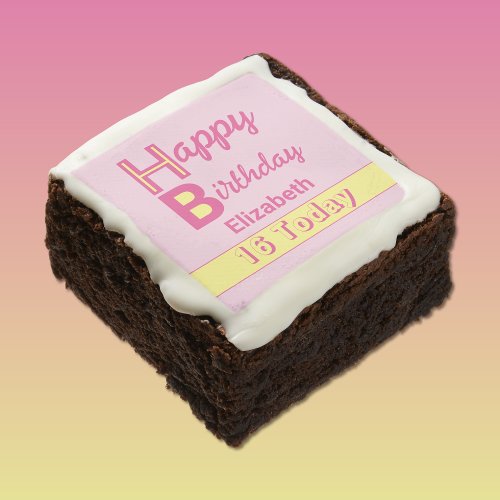 16 today add name pink yellow birthday brownie