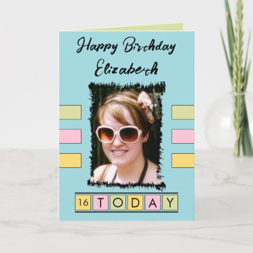 16 today add photo age name turquoise birthday card