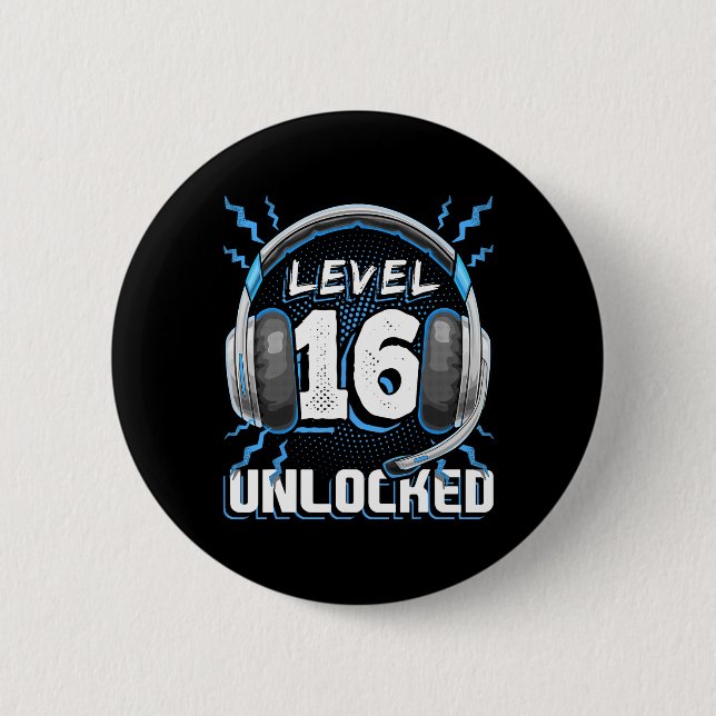 16 Unlocked Video Game 16th Birthday Pc Gaming Gif Button (Front)