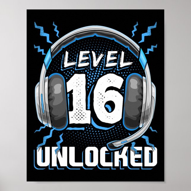 16 Unlocked Video Game 16th Birthday Pc Gaming Gif Poster (Front)