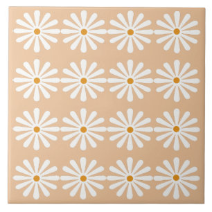 16 White daisies on peachy pink Ceramic Tile
