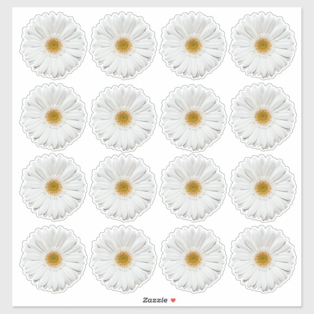 16 White Gerbera Daisy Flower Kiss-Cut Stickers (Sheet)