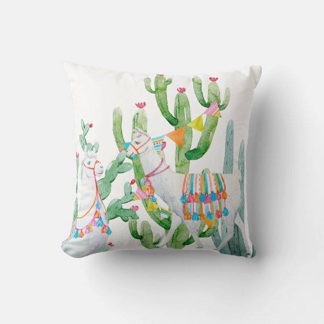 16"x16" Throw Pillow Boho Llama Bohemian Cacti Des (Front)