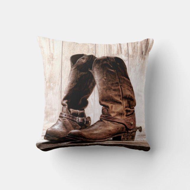 16"x16" Throw Pillow boots country rustic western (Front)