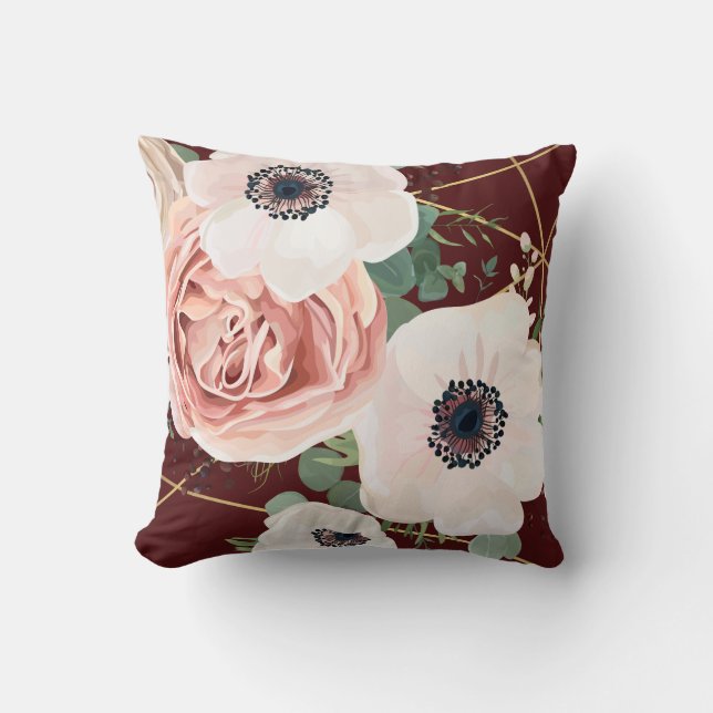 16"x16" Throw Pillow Geometric Garden Rose Wine (Front)
