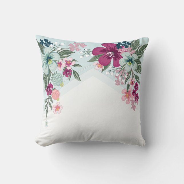 16"x16" Throw Pillow Tropical Flower on Blue Ombre (Front)