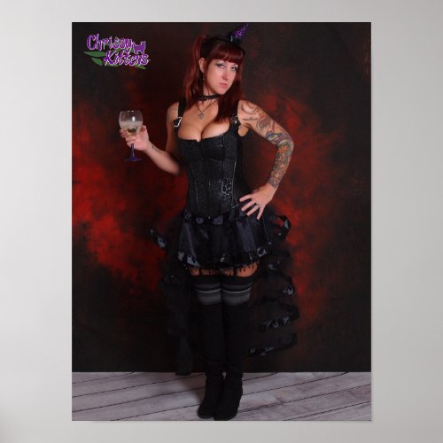 16 x 12 Chrissy Kittens Witch In Red Poster