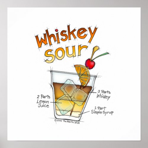 16 x 16 POSTER WHISKEY SOUR RECIPE COCKTAIL ART Poster