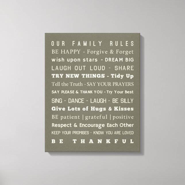 16" x 20" Family Rules Canvas Print (Front)