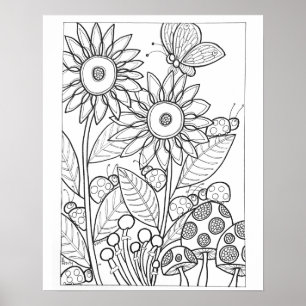 16"x 20" Ladybugs and butterfly with flower Poster