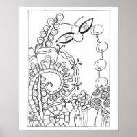 16"x 20" Moth, snail with fantasy flowers coloring