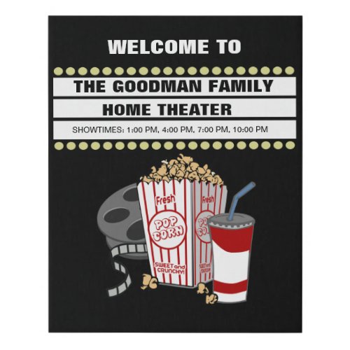16 x 20 Personalized Family Home Movie Theater Faux Canvas Print