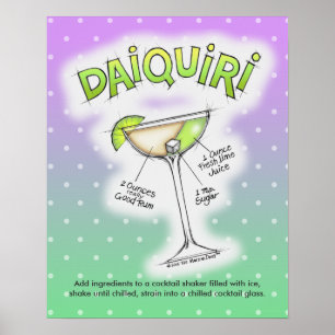 16" x 20" POSTER - DAIQUIRI RECIPE COCKTAIL ART