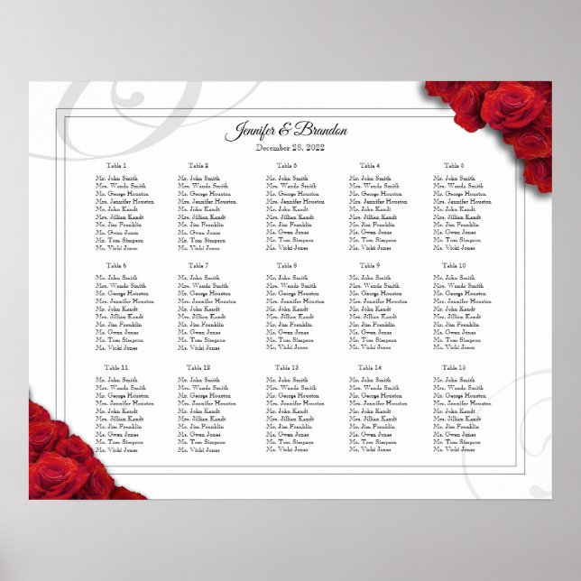 16 x 20 Red Roses Seating Chart (Front)