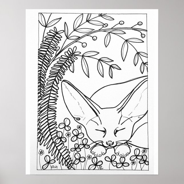 16"x 20" Sleeping Fennec Fox coloring Poster (Front)