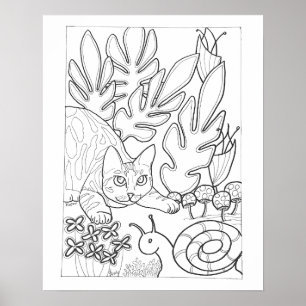 16"x 20" spotted cat and snail to color poster