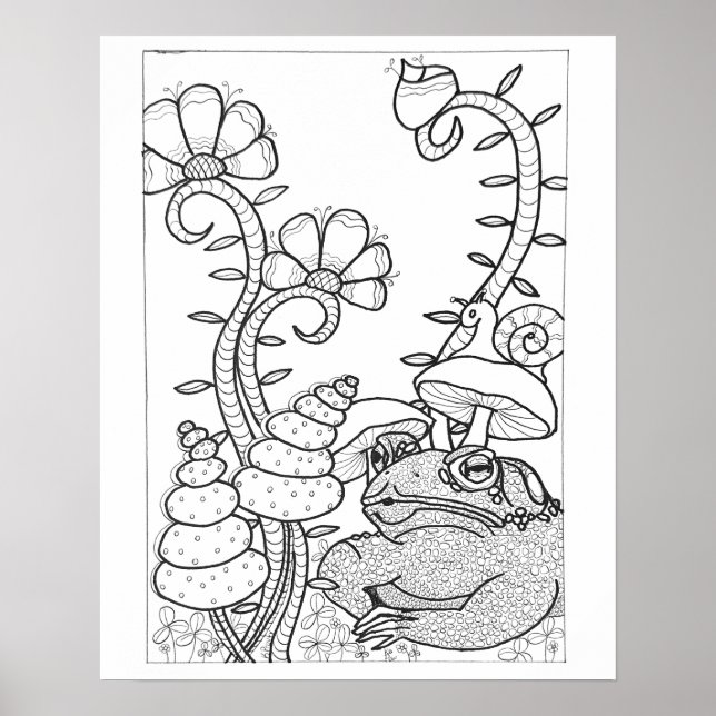 16"x 20" Toad with fantasy flowers coloring Poster (Front)