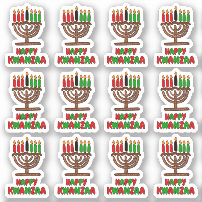 16 x Happy Kwanzaa Red Yellow Green Candles Sticker (Front)
