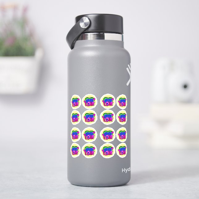 16 x Love Burst Pop Art Purple Blue Green 4" Vinyl Sticker (HydroFlask)