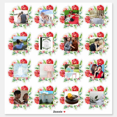 16 x WEDDING PHOTO Journal Planner Red Roses Sticker