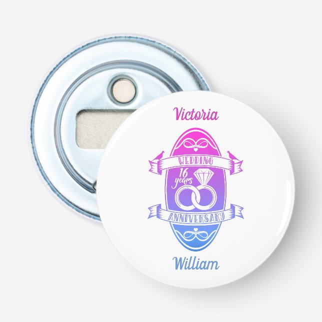 16 Year 16th wedding anniversary Bottle Opener (Front)