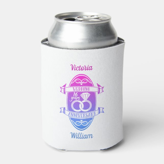 16 Year 16th wedding anniversary Can Cooler (Can Front)