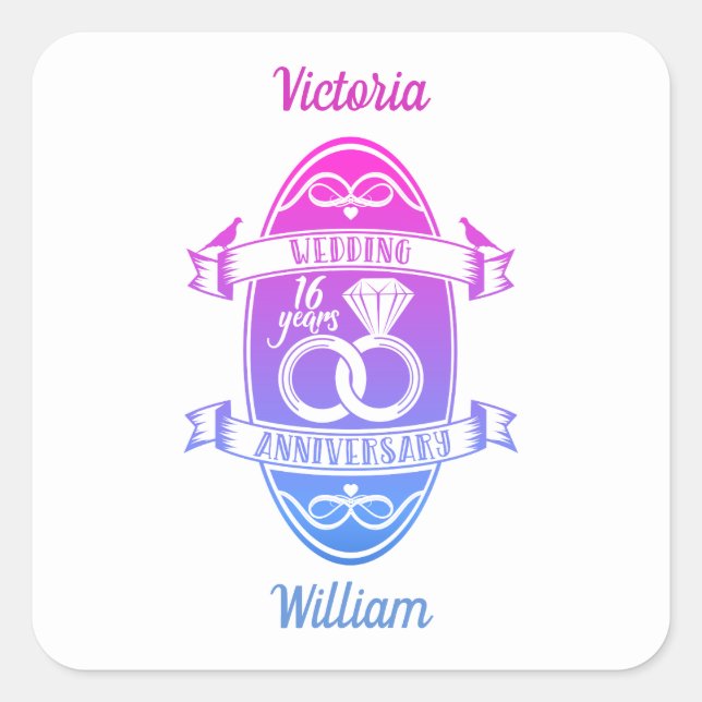 16 Year 16th wedding anniversary Square Sticker (Front)