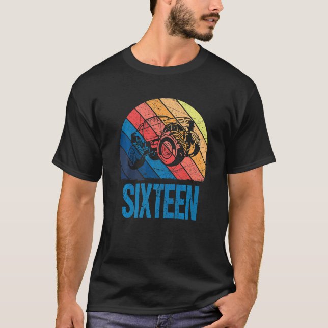 16 Year Old 16th Birthday Monster Truck Boys Girls T-Shirt (Front)
