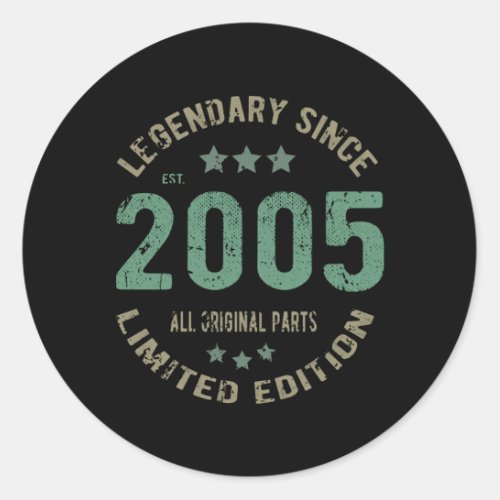 16 Year Old Bday 2005 Legend Since 16th Birthday Classic Round Sticker